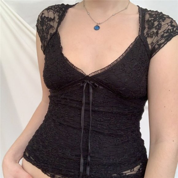 y2k lace milkmaid cami top by no boundaries featuring a creamy white base, empir - Picture 2 of 4